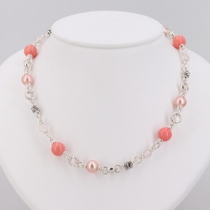 Michael Dawkins Sterling Silver Quartz, Cultured Pearl and Coral Necklace