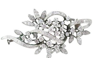 Mid 20th c. Diamond Set Foliate 18ct. White Gold Brooch
