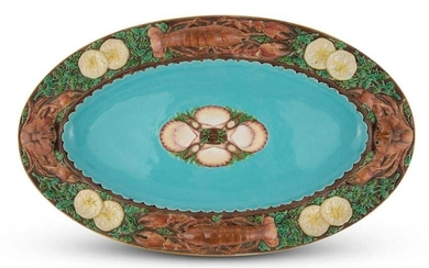 Mintons Majolica Turquoise-Ground Lobster and Crab Oval