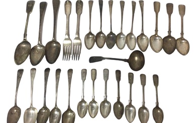 Mixed selection of Georgian and later silver Old English and Fiddle pattern flatware