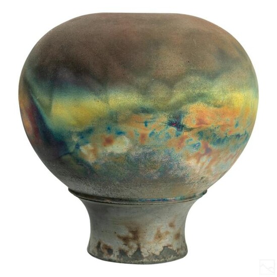 Modern Studio Art Pottery Raku Fired Signed Vase