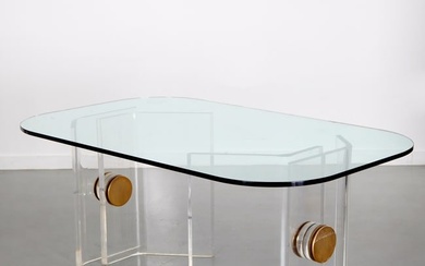 Modernist lucite and brass dining table
