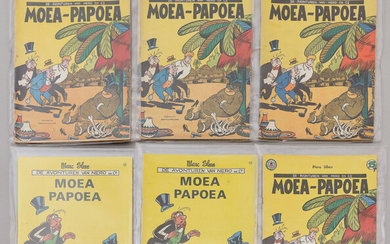 Moea-Papoea. Lot van 6 albums. De eerste druk uit 1957 in zeer goede staat. Verder nog 5 albums, herdrukken uit de jaren