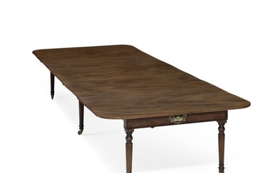 Morgan & Sanders: A large Regency mahogany extending dining table. C. 1810–1820. H. 73 cm. L. 188 cm. W. 151 cm. L. in total 406 cm.