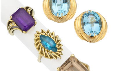 Multi-Stone, Diamond, Gold Jewelry Stones: Single-cut diamonds; oval and...