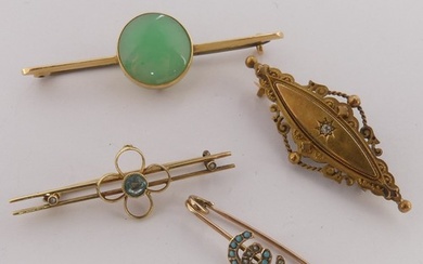 Murrle Bennett; a small 9ct gold Bar Brooch, the centre with...