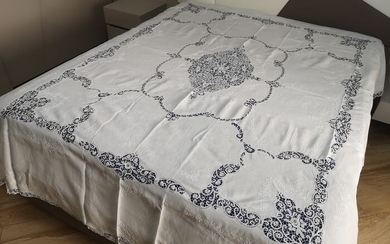 Museale double bedspread in 100% linen with cantu embroidery and full hand stitch - Linen - AFTER 2000