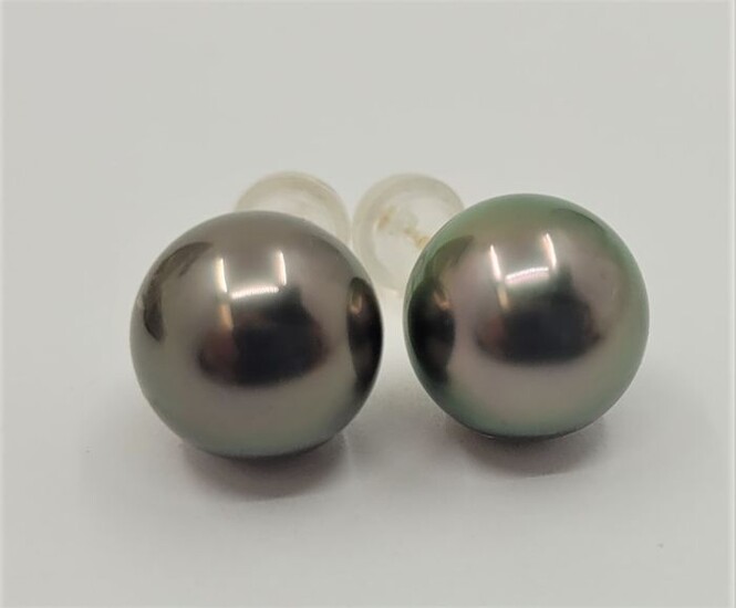 NO RESERVE -10x11mm Peacock Tahitian Pearls - 14 kt. Yellow gold - Earrings