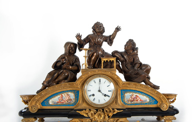 Napoleon III clock in gilt bronze depicting three altar boys,...