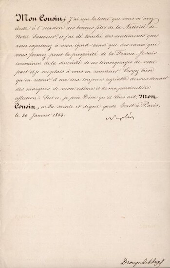 Napoleone III - Autograph; Wishes to the King of Prussia (also Signed by Minister Drouyn de Lhuys), with Envelope - 1854