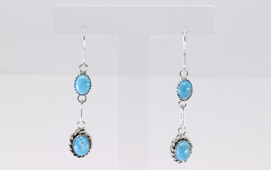 Native America Navajo Handmade Sterling Silver Turquoise Dangling Earring's By Polly Piaso.