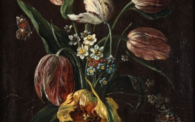 Nature morte "bouquet de fleurs aux papillons" dans le goût du 17ème