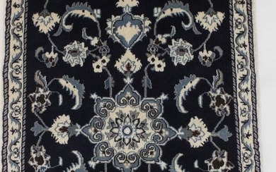 Navy Blue Handmade Classic Floral Design 29X45 Small Area Rug Oriental Carpet