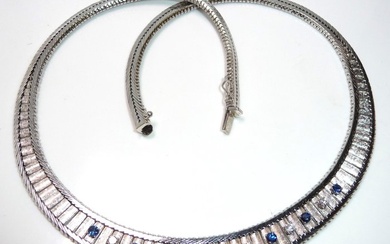 Necklace with pendant - 14 kt. White gold Diamond (Natural) - Sapphire