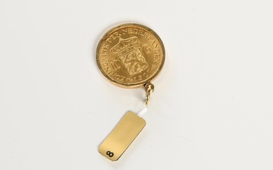 Netherlands. Wilhelmina (1890-1948). 10 Gulden 1917 in gladde gouden muntrand als hanger