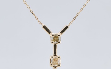 No Reserve Price - 0.61 tcw - Fancy Mix Yellow - 14 kt. Yellow gold - Necklace with pendant Diamond