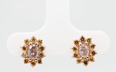 No Reserve Price - 1.14 tcw - 14 kt. Pink gold - Earrings Diamond
