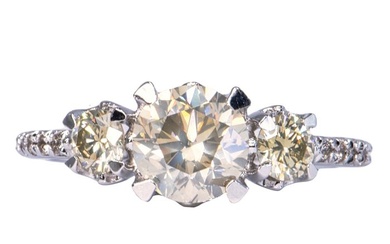 No Reserve Price - 1.86 ctw Light Gray SI1 - 14 kt. White gold - Ring - 1.31 ct Diamond - Diamonds