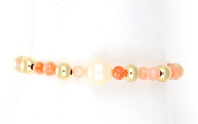 " No Reserve Price " Akoya pearl, 18kt yellow gold - Bracelet Coral
