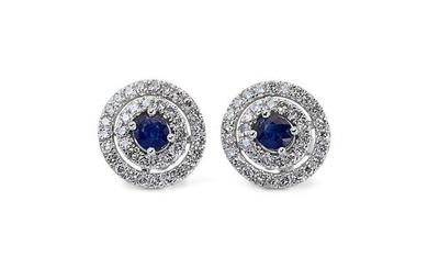 No Reserve Price - Earrings - 18 kt. White gold - 1.68 tw. Sapphire - Diamond
