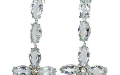 No Reserve Price - IGI Report - 14 kt. Gold - Earrings - 7.02 ct Aquamarine - Diamonds