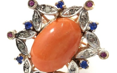 No Reserve Price - NO RESERVE PRICE - Ring - 9 kt. Rose gold, Silver Coral - Sapphire