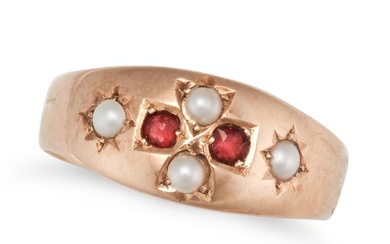 No Reserve Price Ring - 18 and 22 CT ANTIQUE red gemstone and pearl ring