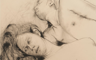 Nora Speyer (born 1923) Couple Embracing Signed 'Nora Speyer' in charcoal lower left. Charcoal on paper, framed. sight 22 3/4 x 28 3/8 in. (57.8 x 72.1 cm)