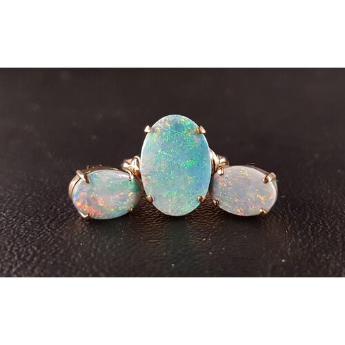 OPAL DOUBLET RING AND MATCHING EARRINGS the ring set with si...