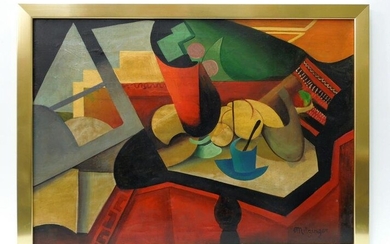 Oil on Canvas, Cubist Still Life, Signed.