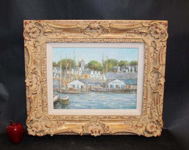 Oil on canvas waterfront signed Edgar Vaughn
