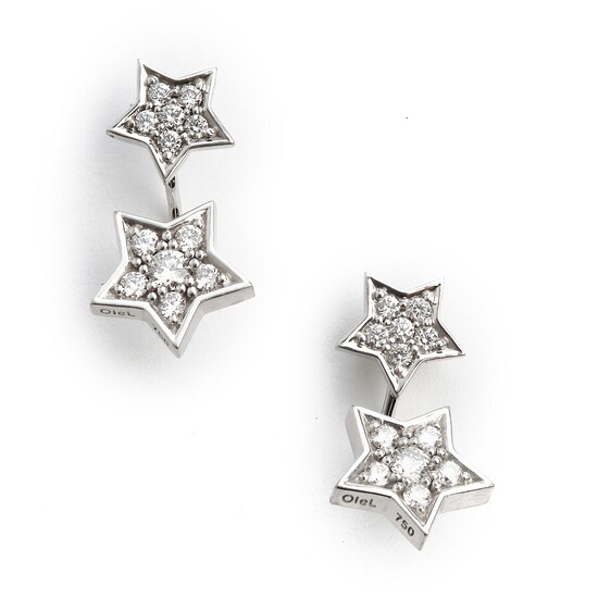 Ole Lynggaard: A pair of diamond ear studs “Star” with removable pendants set with numerous brilliant-cut diamonds, mounted in 18k white gold.