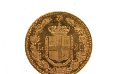 One 20 lira gold coin Italy Umberto I