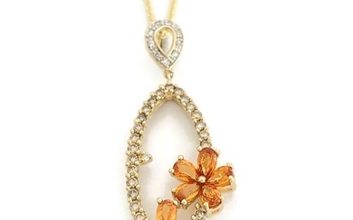 Orange Sapphire Flower Necklace