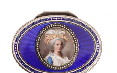 Oval box made of gilded silver with guilloché enamel decor....