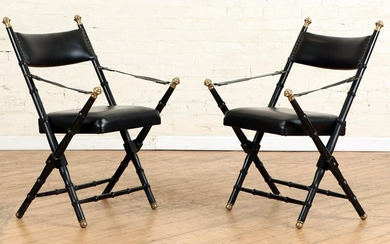 PAIR FRENCH CAMPAIGN STYLE LEATHER FOLDING CHAIRS