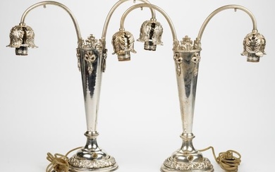 PAIR OF ART DECO SILVER-PLATED LAMPS