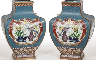 PAIR OF CHINESE CLOISONNE MANTEL VASES