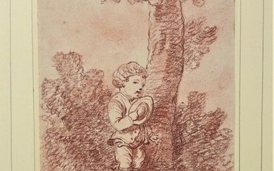 PARIZEAU Philippe-Louis(1740-1801). Enfant près d'un arbre.1789. Sanguine sur papier. Signé et daté en bas à...