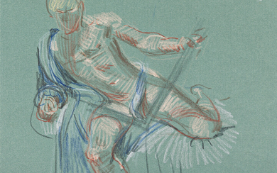 PAUL CADMUS (1904-1999) Two color crayon drawings of reclining male models. Both color...