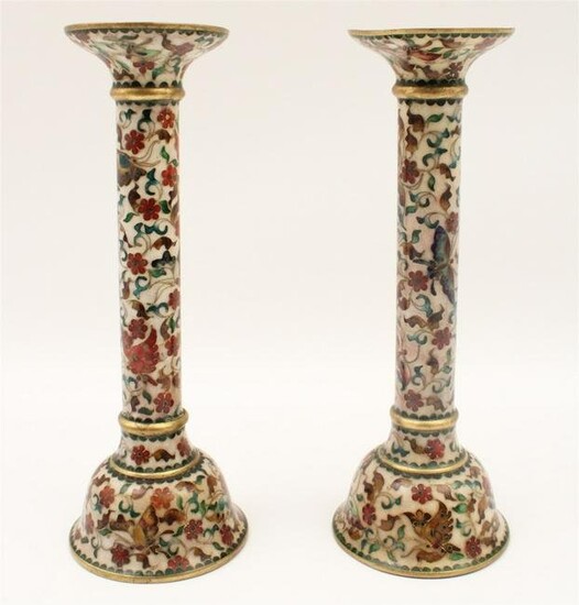 PR. OF FLORAL PATTERN CHINESE CLOISONNE CANDLESTICKS