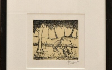 PRO HART, UP JUMPED THE SWAGMAN AND GRABBED HIM WITH GLEE FROM THE WALTZING MATILDA SERIES, ETCHING 74/100, SIGNED BELOW IMAGE, EDIT...