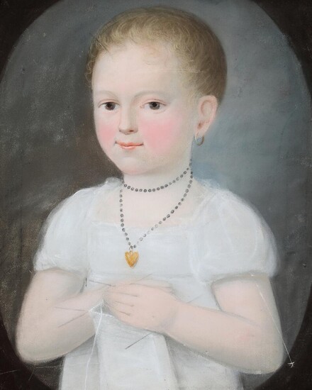 NOT SOLD. Painter unknown, 19th century: Portrait of a girl with her knitting. Unsigned. Pastel on paper. Visible size 38 x 30 cm. – Bruun Rasmussen Auctioneers of Fine Art