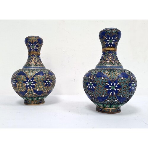 Pair 20th century Chinese cloisonne enamelled vases, baluste...