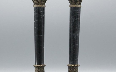 Pair Bronze and Marble Column Candlesticks Empire Style