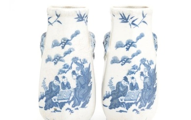 Pair Chinese Hexagonal Blue and White Porcelain Vases