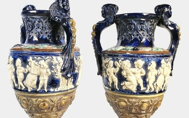 Pair Majolica Vases, Circa 19th Century