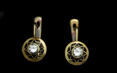 Pair of 14k Yellow Gold Diamond Earrings.