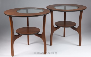 Pair of 1960s MCM Walnut and Glass Side Tables