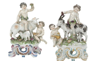 Pair of Chelsea-Style Porcelain Putti Groups